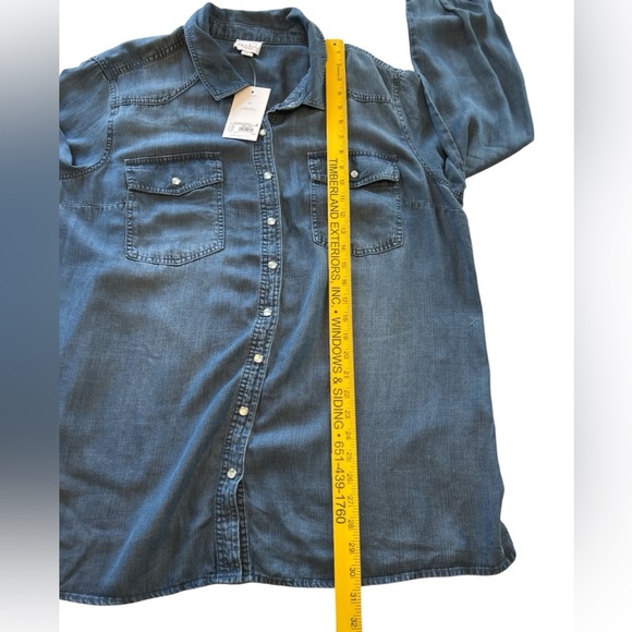 Isabel Maternity Blue Chambray Pearl Snap Long Sleeve Western Shirt Pockets XL. - Picture 9 of 10
